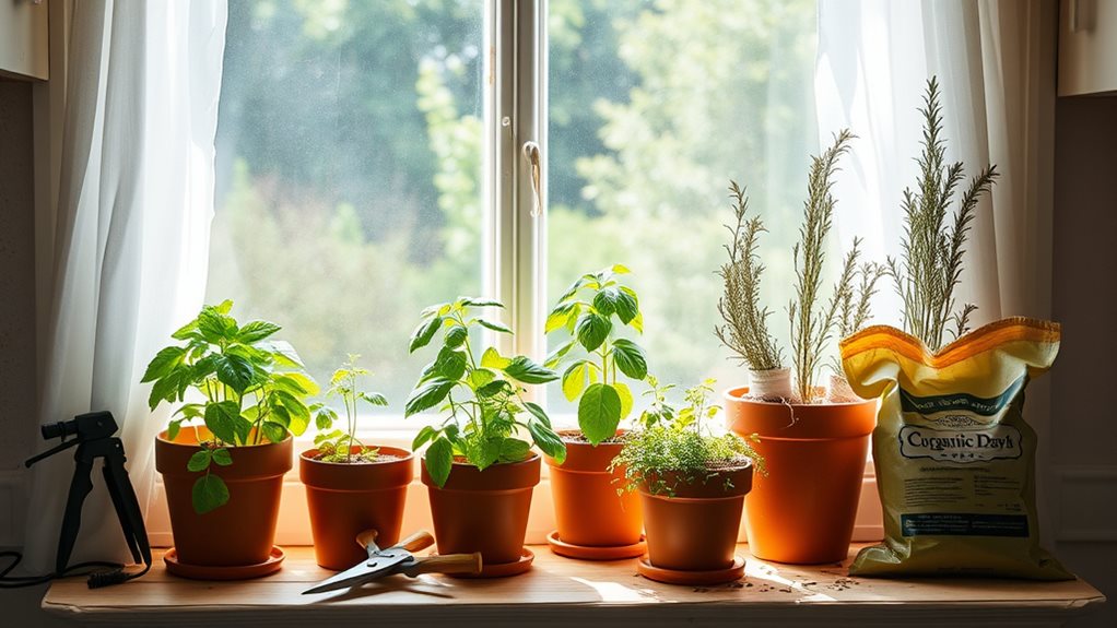 practical windowsill herb gardening solution; simple gardening ideas